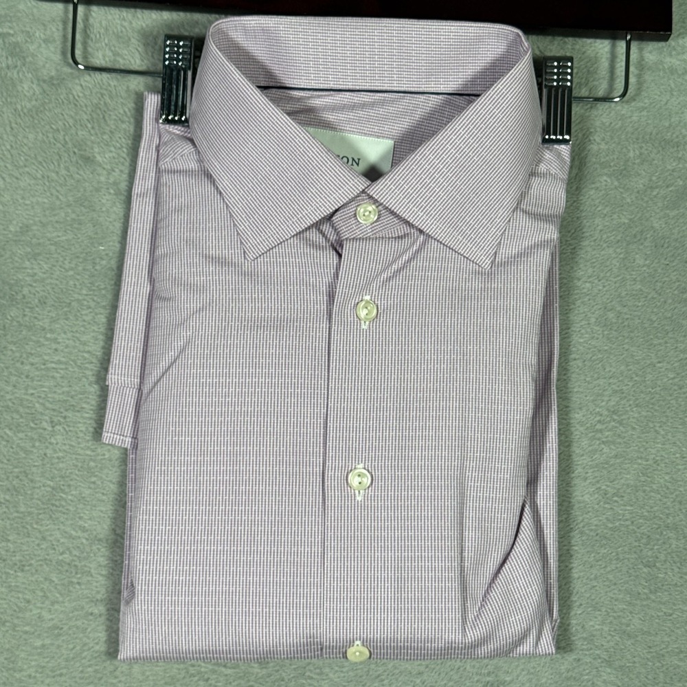Eton Shirt Mens 16.5 42 Purple Check Contemporary Dress Long Sleeve Button Front
